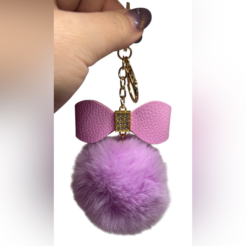 Pink/Purple Rhinestone Pom Pom Keychain
